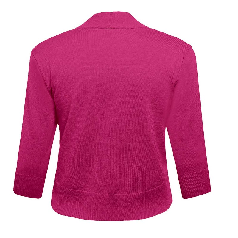 AAMILIFE Women's 3/4 Sleeve Cropped Cardigans Sweaters Jackets Open Front Short Shrugs for Dresses Rose XL - Image 3